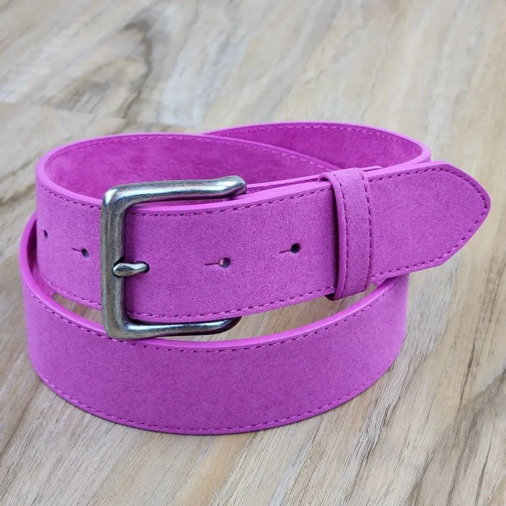 🔸️NWOT Fuchsia Genuine Suede Leather w/Detachable Antiqued Buckle Belt Small